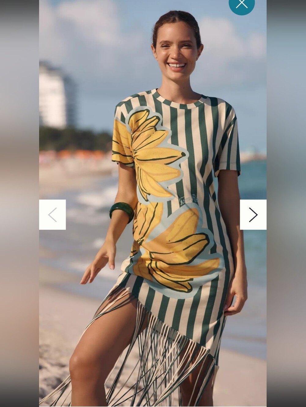Anthropologie Green & Yellow Striped Floral Fringe Coverup